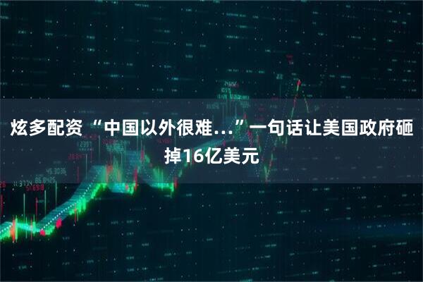 炫多配资 “中国以外很难…”一句话让美国政府砸掉16亿美元